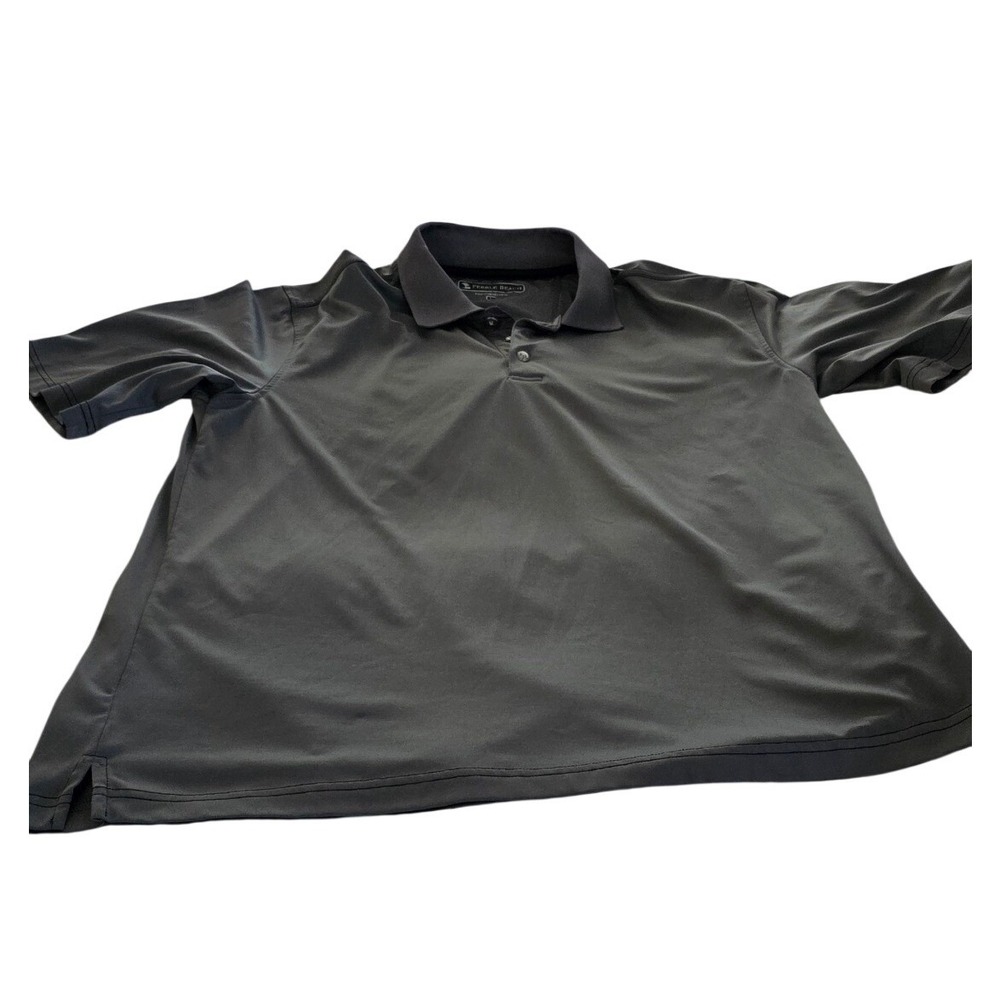 Pebble Beach Performance Mens Polo Shirt Gray Short Sleeve Collared Size L